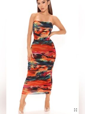 Women's Abstract Orange Bodycon Midi Skirt